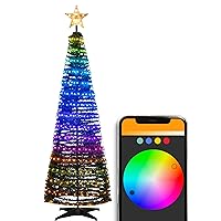 Collapsible Christmas Tree with Lights Bluetooth Smart App Control Prelit Artificial Led Light Show Christmas Trees 27 Modes Pencil Outdoor Christmas Tree Light Show Dimmable Music Sync Schedule, 6 ft