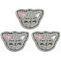 Kleenplus 3pcs. Mini Pretty Face Cat Sequins Sew Iron on Embroidered Patches Pet Cartoon Sticker Craft Projects Accessory Sewing DIY Emblem Clothing Costume Appliques Badge