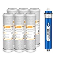 Combo Pack for FX12M and FX12P, Membrane Solutions Water Filter Replacement Cartridges Compatible with GE GXRM10RBL GXRM10G Reverse Osmosis Systems, 6x 10-Inch Carbon Filters, 1x 50GPD RO Membranes