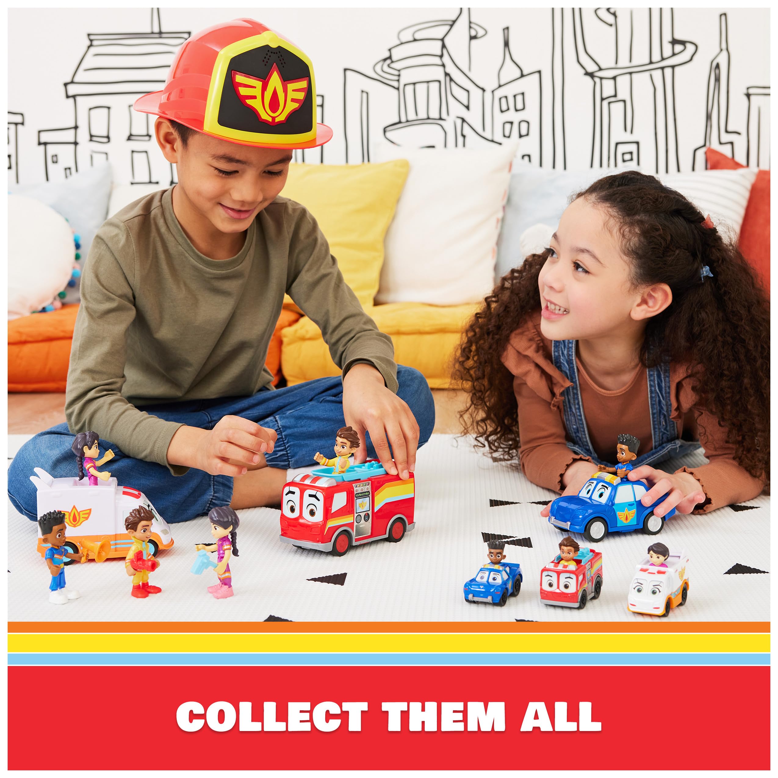 Disney Junior Firebuds, Jayden and Piston, Action Figure and Police Car Toy with Interactive Eye Movement, Kids Toys for Boys and Girls Ages 3 and up