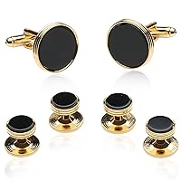Black Onyx and Gold Tone Cufflinks and Studs with Presentation Idea Box - 5/8