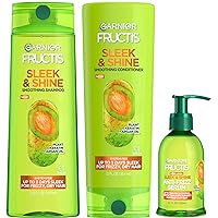 Fructis Sleek & Shine Shampoo, Conditioner + Anti-Frizz Serum Set for Frizzy, Dry Hair, Argan Oil (3 Items), 1 Kit (Packaging May Vary)