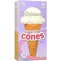 ENLIGHTENED ICE CREAM Sugar-Free Ice Cream Cones - Vegan Friendly, Sugar Free, Dairy Free - Low Calorie (30 Calories) - Low Carb (Net 3g) - 12pk