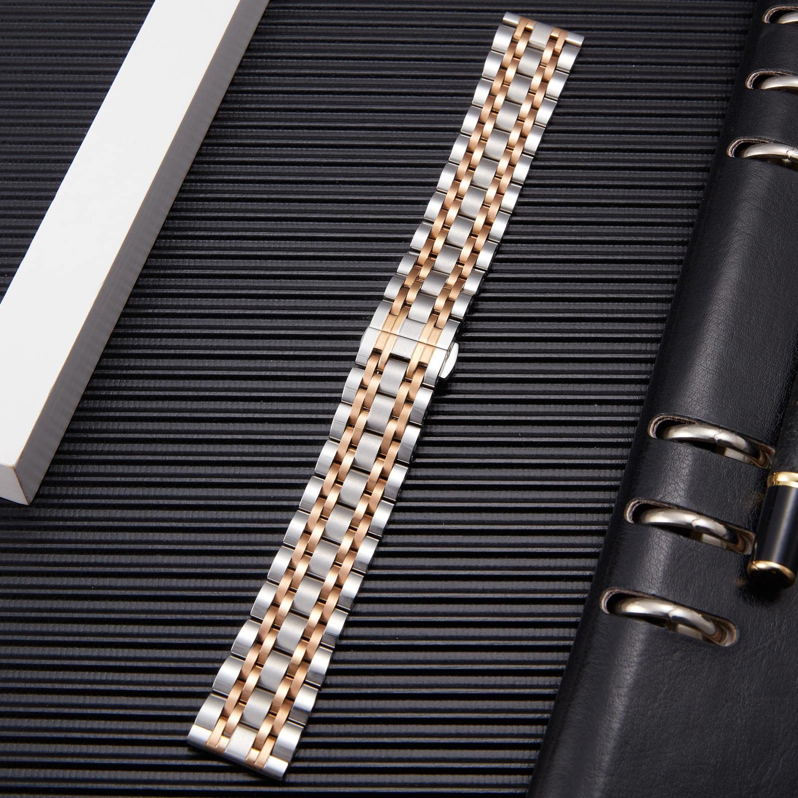 BINLUN Stainless Steel Watch Band High-end Replacement Watch Band 6 Color for Women Men(Gold, Silver, Black, Rose Gold, Gold Tone, Rose Gold Tone) 13 Size (12mm - 24mm)
