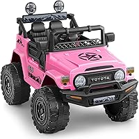 ELEMARA Ride on Car, 12V 7AH Toyota FJ40 Electric Off-Road SUV Vehicle, 4 MPH Powered Ride on Truck, Ride on Toys w/Parental Remote,3 Speeds, 6 LED Lights, Bluetooth, Electric Cars for Kids, Pink