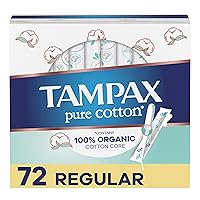 Tampax Pure Cotton Tampons, Contains 100% Organic Cotton Core, Regular Absorbency, Unscented, 24 Count x 3 Packs (72 Count total)