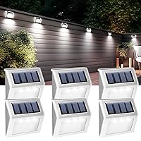 GIGALUMI 6 Pack Solar Step Lights,3 LED Solar Stair Lights Outdoor LED Deck Lighting Stainless Steel Waterproof Led Solar Lights for Step,Stairs,Pathway,Walkway,Garden-(Cold White)