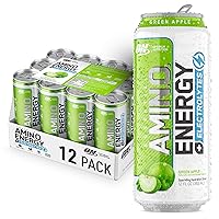Amino Energy Sparkling Hydration Drink, Electrolytes, Caffeine, Amino Acids, BCAAs, Sugar Free, Green Apple, 12 Fl Oz, 12 Pack (Packaging May Vary)