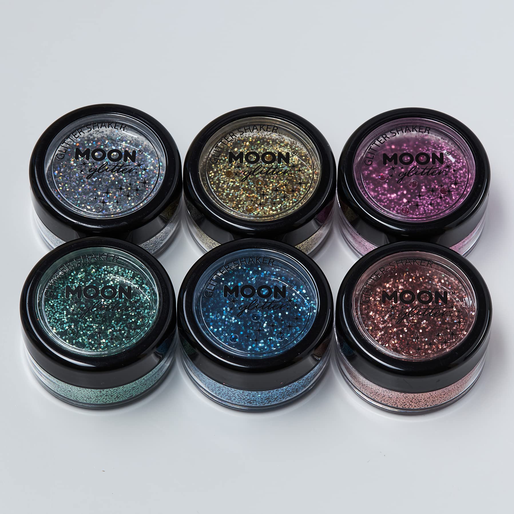 Moon Glitter Holographic Glitter Shakers 100% Cosmetic Glitter for Face, Body, Nails, Hair and Lips - 0.17oz - Rose Gold