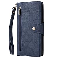 XYX Wallet Case for Samsung A25 5G, 9 Card Slots Flip Pu Leather Magnetic Kickstand Zipper Pocket Cover with Wrist Strap for Galaxy A25 5G, Blue