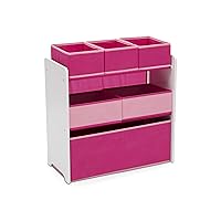 Design and Store 6 Bin Toy Organizer, White/Pink