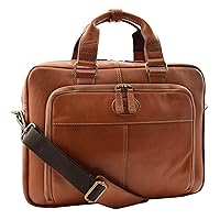 Mens Briefcase Genuine Soft Tan Leather Laptop Business Organiser Bag - Pompeii, Tan, L, Briefcase