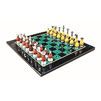 StonKraft Collectible Black Marble and Malachite Chess Board Set + Wooden Brass Combo Chess Pieces Pawns - Decorative Stone Chess - Home Décor - 15