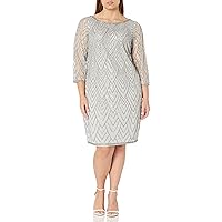 J Kara Women's Plus Size Short Cocktail with All Over Beaded Dress