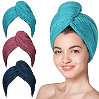 Hicober Microfiber Hair Towel, 3 Packs Hair Turbans for Wet Hair, Drying Hair Wrap Towels for Curly Hair Women Anti Frizz (Plum,Navy,Aqua Green)