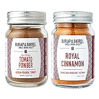 Burlap & Barrel | Exquisite Spice Duo | Royal Cinnamon and Sun-Dried Tomato Powder | Elevate Your Culinary Creations | 2.5oz & 1.8oz Glass Jars