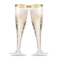 Munfix 50 Pack Gold Rimmed Plastic Champagne Flutes 5 Oz Clear Plastic Toasting Glasses Fancy Disposable Wedding Party Cocktail Cups with Gold Rim