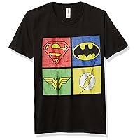 DC Comics League Justice Symbols Boy's Premium Solid Crew Tee, Black, Youth X-Small