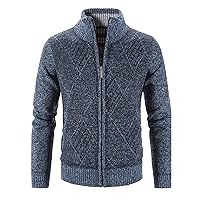 Long Sleeve Full Zip Sweaters Men's Open Front Cardigan Sweater V Neck Casual Slim Fit Cable Knit Cardigan Sweater