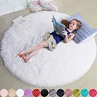 White Round Rug for Bedroom,Fluffy Circle Rug 5'X5' for Kids Room,Furry Carpet for Teen's Room,Shaggy Circular Rug for Nursery Room,Fuzzy Plush Rug for Dorm,White Carpet,Cute Room Decor for Baby