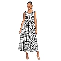 Womens Maxi Dress Sleeveless Boat Neck Stretchy Waist Casual Full Length Long Dresses with Pockets for Women