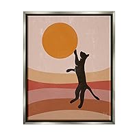 Black Cat Reaching Stripes Pattern Framed Floater Canvas Wall Art, Design by Birch&Ink,24x30