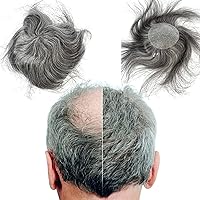 Bald Spot Hair Patch Toupee for Men 3.15x3.15inches Full PU Skin Base Cover-up Hair Patches Pieces Human Hair Topper Reaplcement Systems Hairpiece (1B Black Mixed 60% Grey Color)