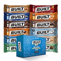 BUILT Protein Bars, Variety Pack, 12 Bars, Gluten Free, Protein Snacks, 17g High Protein, Chocolate Protein Bar - Great On The Go snack & Breakfast Bar (12 Flavor Mixed Sampler Box: 6 Bars & 6 Puffs)