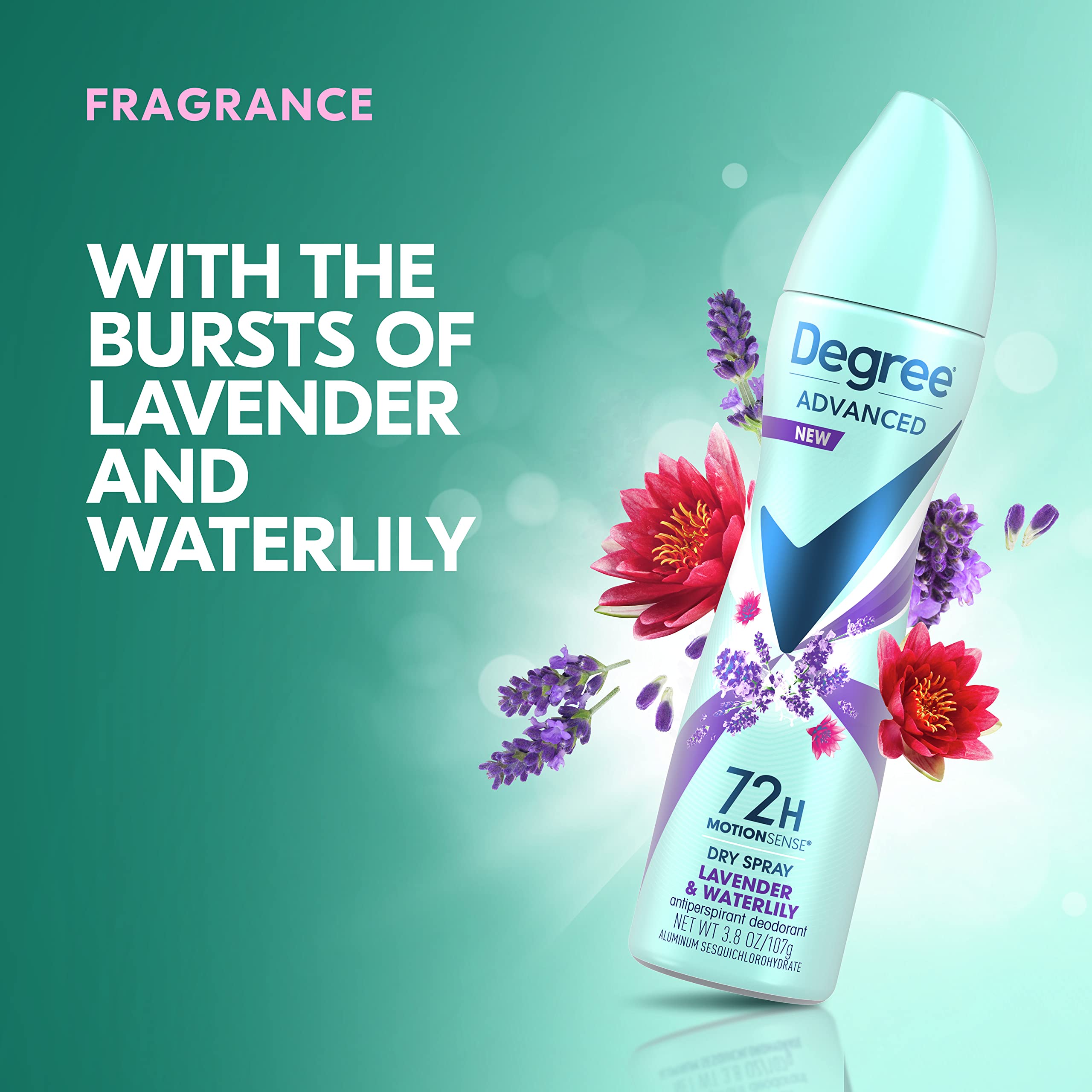 Degree Antiperspirant Deodorant Dry Spray 72-Hour Sweat and Odor Protection Lavender and Waterlily Deodorant Spray For Women With MotionSense Technology 3.8 oz 3 Count