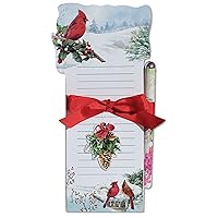 Lissom Design Notepad Gift Sets - 2-Piece Magnetic Refrigerator Notepad Grocery List Pad & Pen Set, Winter Harmony