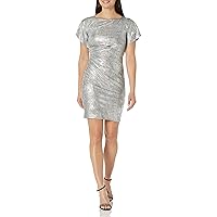 Vince Camuto Women's Foil Knit Flutter Sleeve Ruched Bodycon