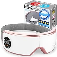 SereneLife Smart Eye Massager with Heat and Compression, Vibration, Music, Wireless Heated Mask for Migraines and Stress Therapy (Pink V2 Soft Fit)