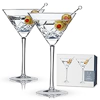Viski Admiral Etched Martini Glasses, Cocktail Coupe Glasses, Stemmed Crystal Glassware, Home and Bar Drinkware, Set of 2, 9oz