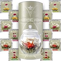 Teabloom Jasmine Flowering Tea – Hand Tied Green Tea Leaves + Jasmine Blossoms Flowering Tea Creations – Blooming Tea Gift Set – 12-Pack, 36 Steeps, Makes 250 Cups
