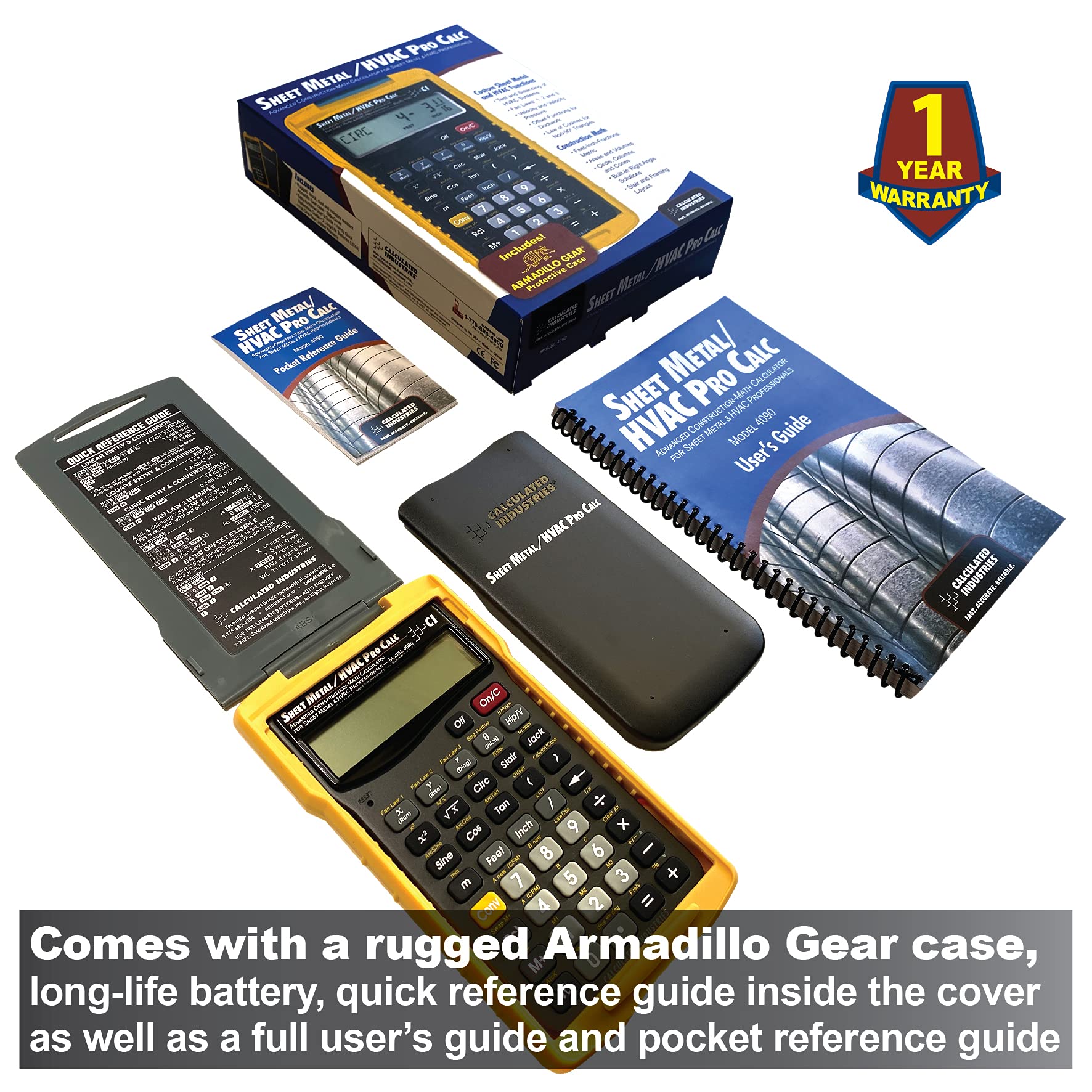 Calculated Industries 4090 Sheet Metal/HVAC Pro Calc Calculator, Advanced Construction-Math for Sheet Metal, HVAC Pros with Fan Law Functions, ArcK Built-in Constant, Laws of Cosines, Offset Functions