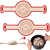Upgraded Silicone Bread Sling Dutch Oven Liners Sourdough Baking Supplies Reusable Non-Stick Bread Mat Cast Iron Sheet Extra Long Handles Larger Size 8.6 Inch Diameter (Red, 2)