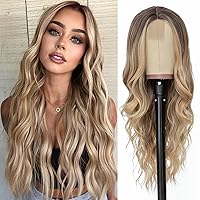 NAYOO Long Ombre Blonde Wavy Wig for Women 26 Inch Middle Part Curly Wavy Wig Natural Looking Synthetic Heat Resistant Fiber Wig for Daily Party Use (Ombre Blonde)