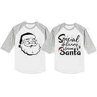 TEEAMORE Maternity Christmas Special Delivery from Santa Baby Reveal Raglan Sleeve Shirt