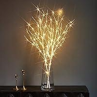 LITBLOOM Lighted White Twig Branches 32IN 100 LED with Timer Battery Operated, Artificial Tree Branch with Warm White Lights for Holiday Xmas Home Decoration Indoor Outdoor Decor