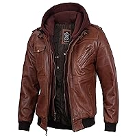 Blingsoul Leather Bomber Jackets For Men - Real Lambskin Mens Leather Jacket With Hood