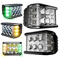 ASLONG 2Pcs 4inch LED Strobe Pods White DRL Work Lights, Side Shooter with Yellow & Green Dual Color Flasing Strobe LED Cubes Offroad Fog Light with Switch Wiring for Truck ATV UTV 4x4
