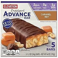 Elevation Advance Caramel Nut Chocolate Snack Bar Keto Friendly (Simplycomplete 5 Pack Per Box) Real Cocoa - Chocolatey & Soft Chewy Drizzling - 2 Net Carbs - Endulgent