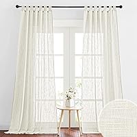 RYB HOME Sheer Curtains for Living Room - Linen Textured Wave Semi Translucent Privacy Light Filtering Drapes for Office Bedroom Patio Door, 52 inch Wide x 96 inches Long, 1 Pair, Cream