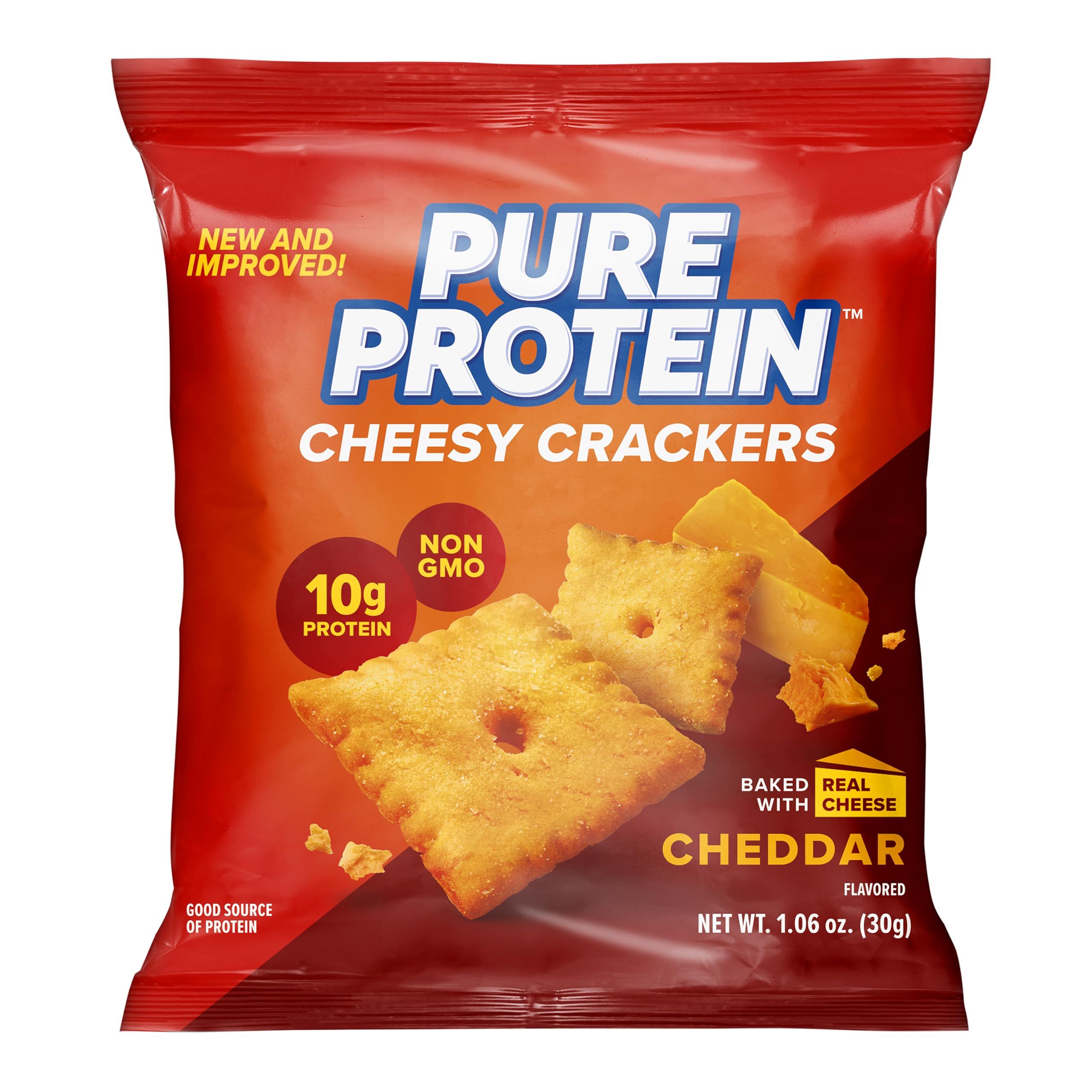 Pure Protein Cheesy Crackers, Cheddar, High Protein Snack, 10G Protein, 1.34 oz, 12 Count