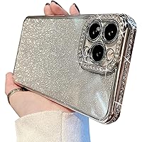 MINSCOSE Compatible with iPhone 15 Pro Max Case,Luxury Glitter Rhinestone Bling Diamond Sparkle Shiny Bumper and Camera Lens Design Clear Phone Cases for Women Girls-Silver