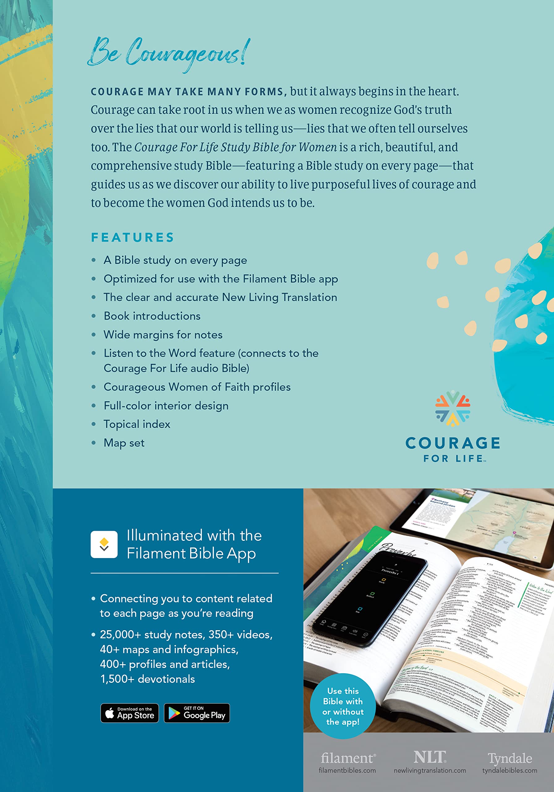 NLT Courage For Life Study Bible for Women (Hardcover, Filament Enabled)