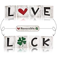 KORMMCO Reversible St. Patrick's Day Tiered Tray Decor, Farmhouse Luck Love Block Decor for Tiered Tray Shelf, Valentine's Day Self-Standing Wood Sign for Table, Set of 4