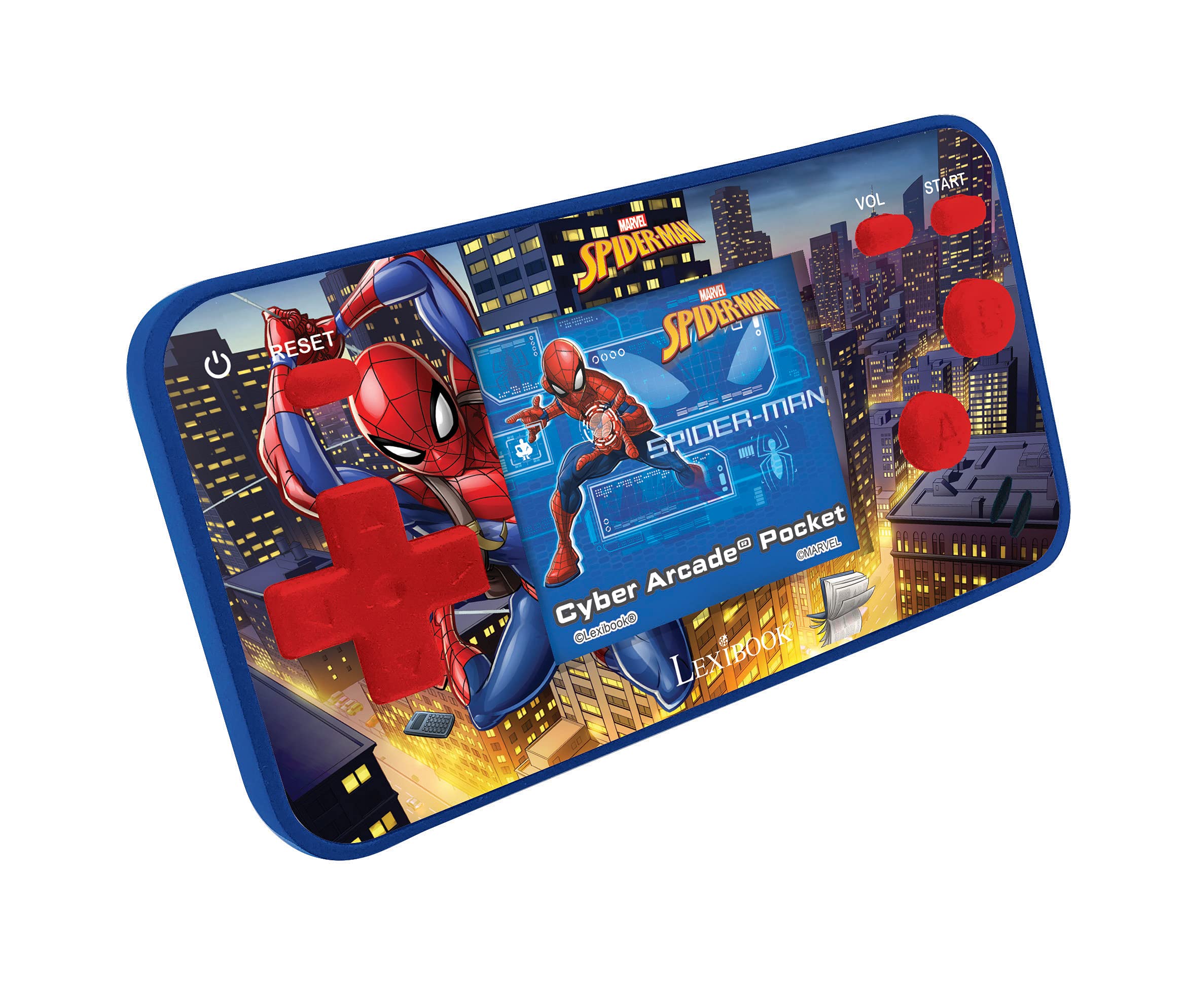 LEXiBOOK Spider-Man Cyber Arcade Pocket Game Console, 150 Games, LCD Screen, Battery Operated, red/Blue, JL1895SP