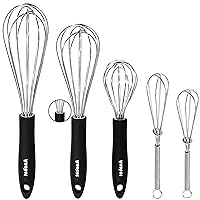 Anaeat Stainless Steel Kitchen Whisk Set of 5, Milk and Egg Beater Blender with Thick Wire for Whisking, Cooking, Baking, Beating and Stirring - 5