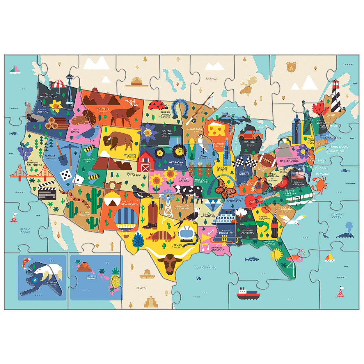 Mudpuppy Map of the United States of America Puzzle, 70 Pieces, 23”x16.5